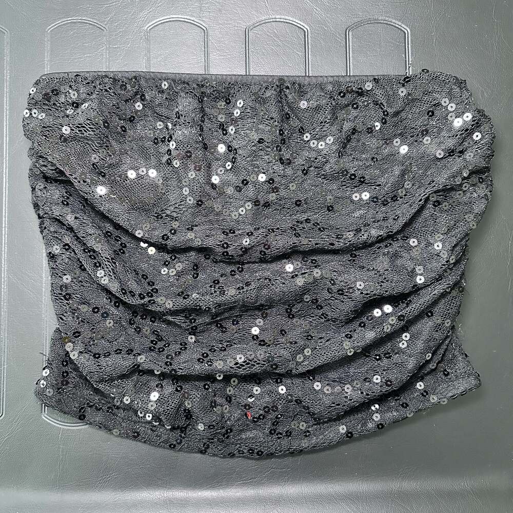 Wild Fable Black Sequin Ruched Tube Top